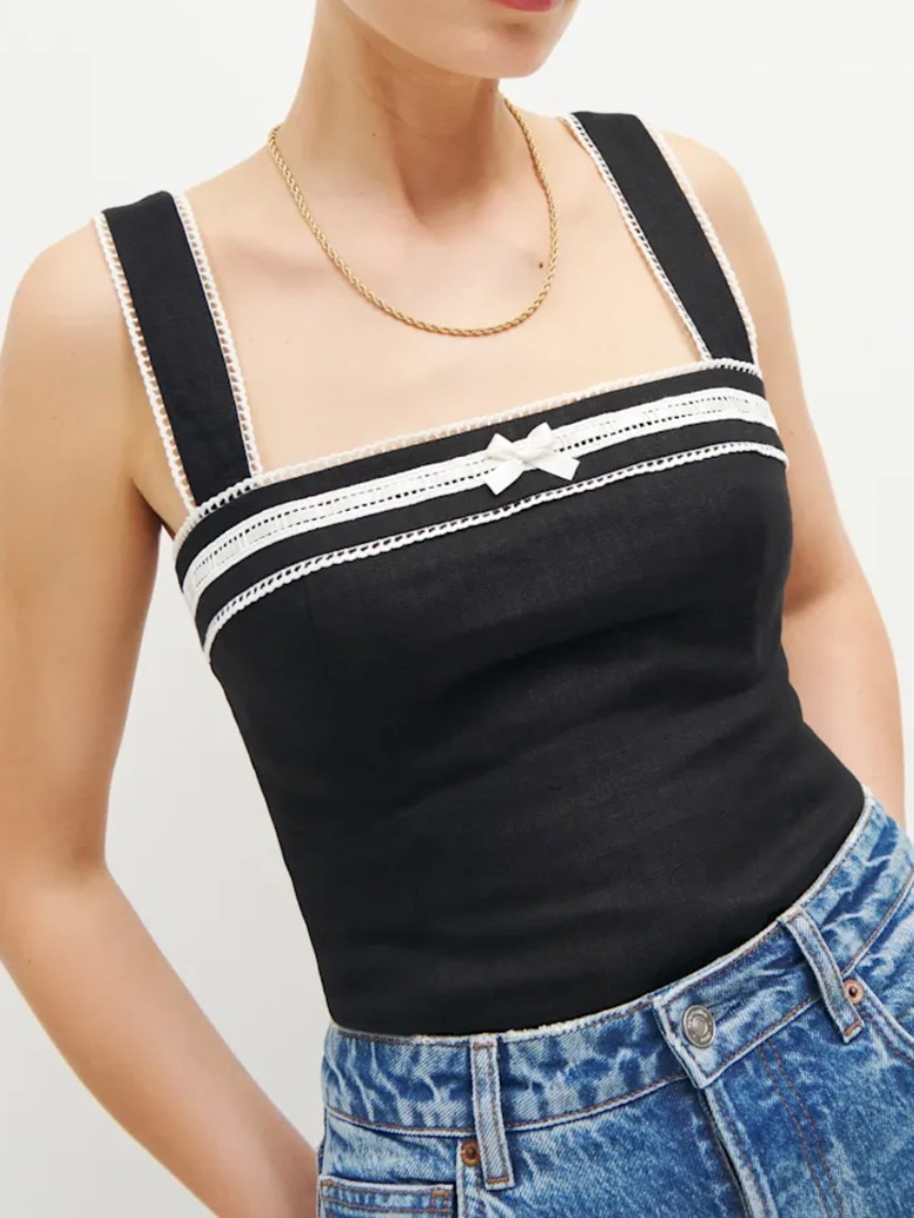 Reformation Black Eloise Linen Top